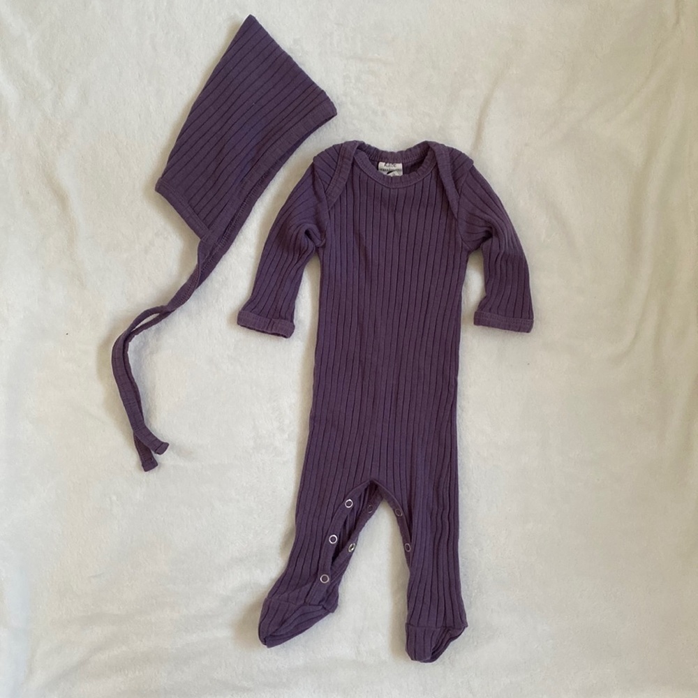Kate Quinn matching ribbed footie and bonnet